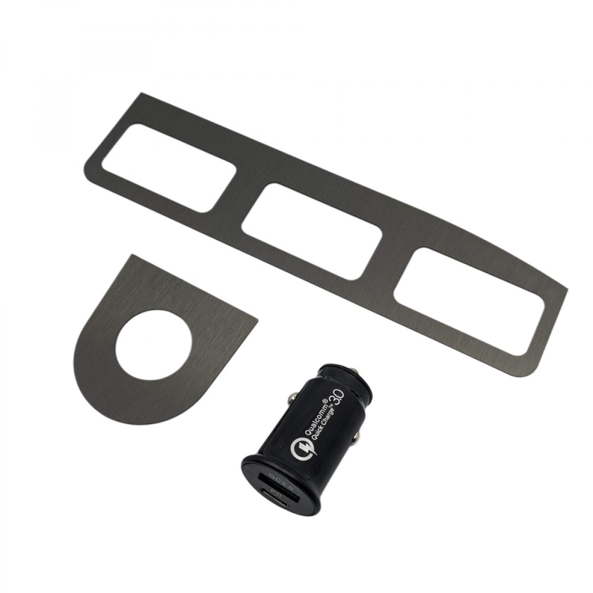 BLACK BRUSHED STAINLESS BUTTON BEZELS + USB LIGHTER CHARGER